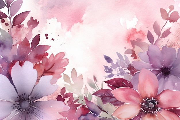 Watercolor flowers on a pink background