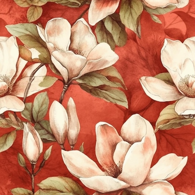 Watercolor flowers on a red background