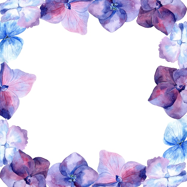 Watercolor Flowers round frame, Hydrangea