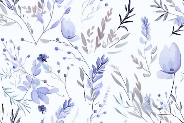 Watercolor Flowers Seamless Pattern Ai generative