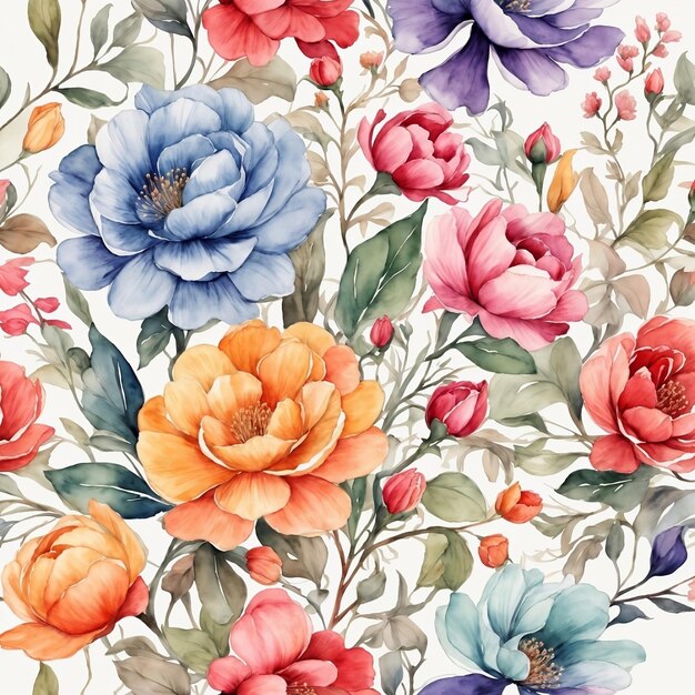 Watercolor flowers seamless pattern background