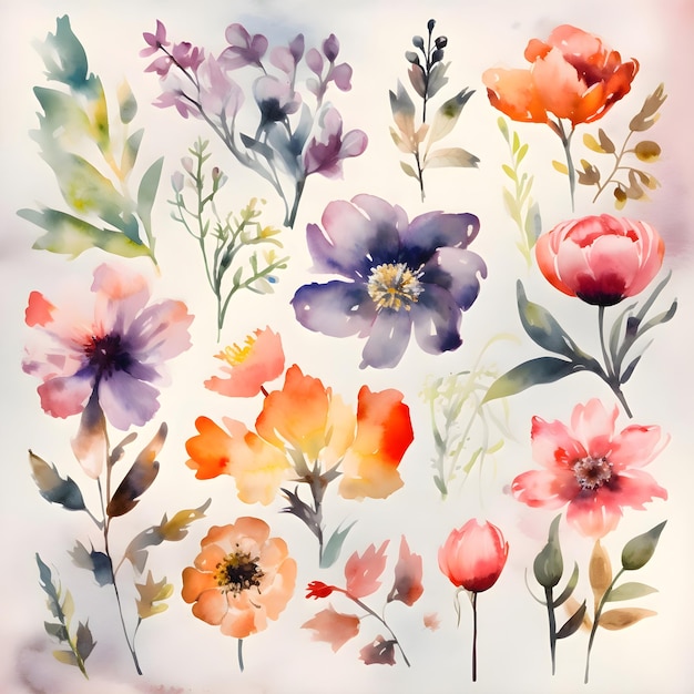 Watercolor flowers Seamless pattern Handdrawn illustration