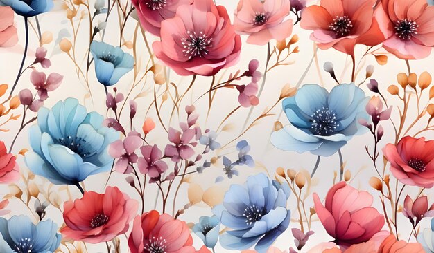 Foto fiori ad acquerello con disegno senza cuciture