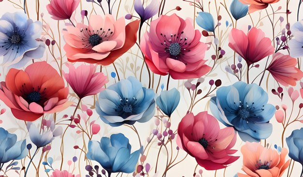 Watercolor flowers seamless pattern