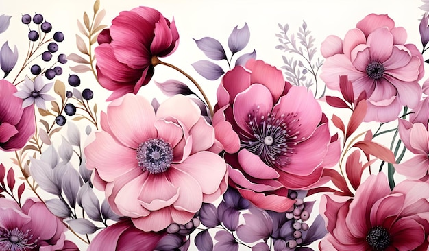 watercolor flowers seamless pattern