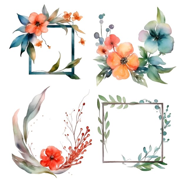 Watercolor flowers set Hand painted floral elements isolated on white background