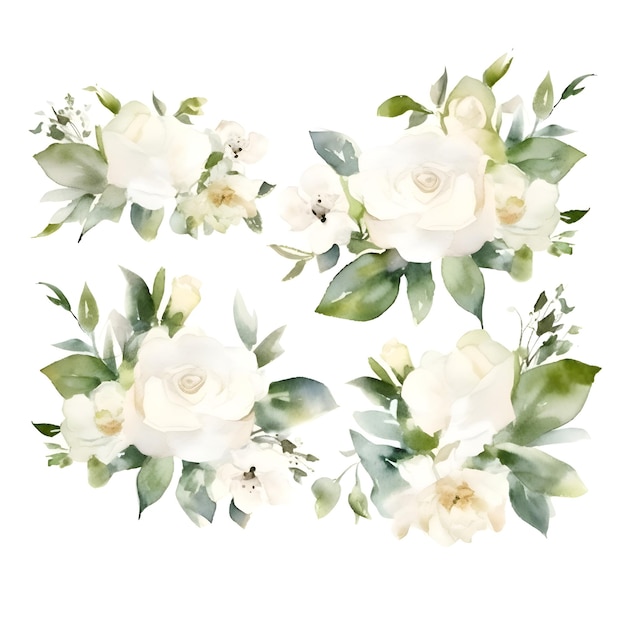 Watercolor flowers set Hand painted illustration isolated on white background