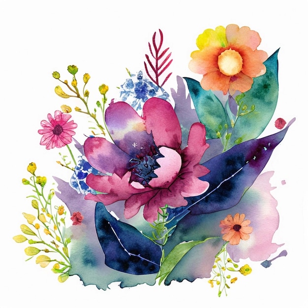 水彩花セット手描きの抽象的な植物イラスト バンドル