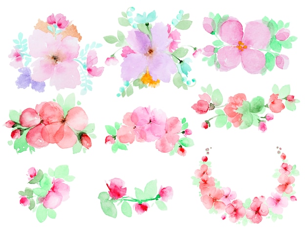 Watercolor flowers set