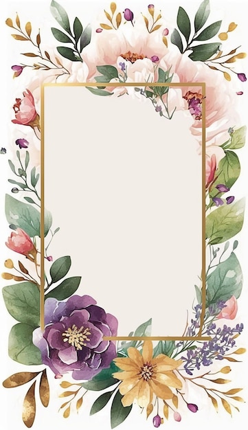 Watercolor flowers square frame illustration Generative ai