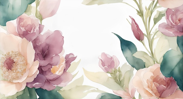 Watercolor flowers Template of invitation AI