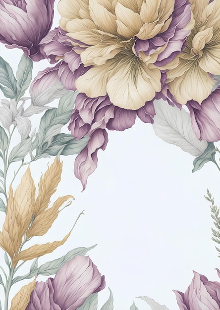 Watercolor flowers Template of invitation AI