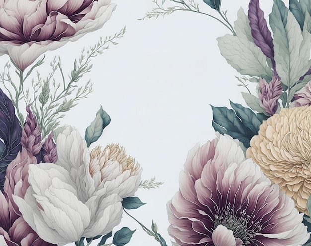 Watercolor flowers Template of invitation AI