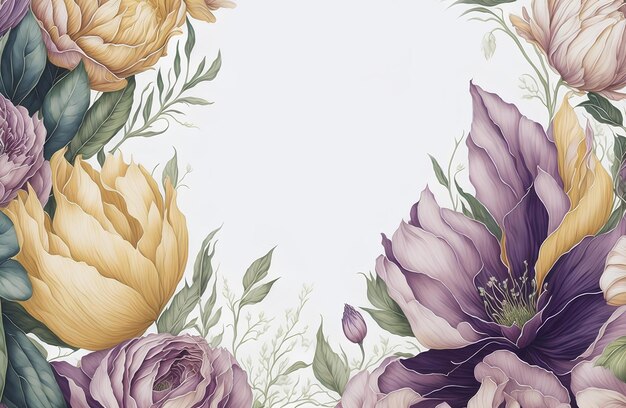 Watercolor flowers Template of invitation AI