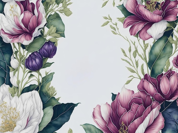 Watercolor flowers Template of invitation AI