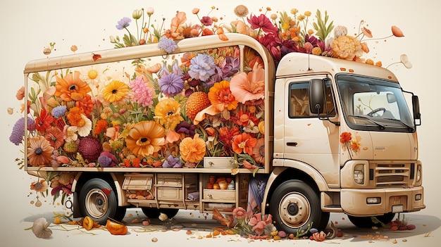 Foto fiori ad acquerello sul camion