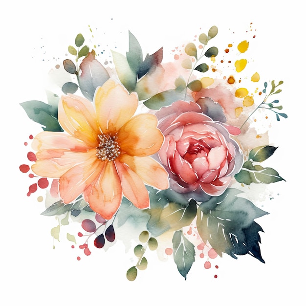 Watercolor flowers on a white background