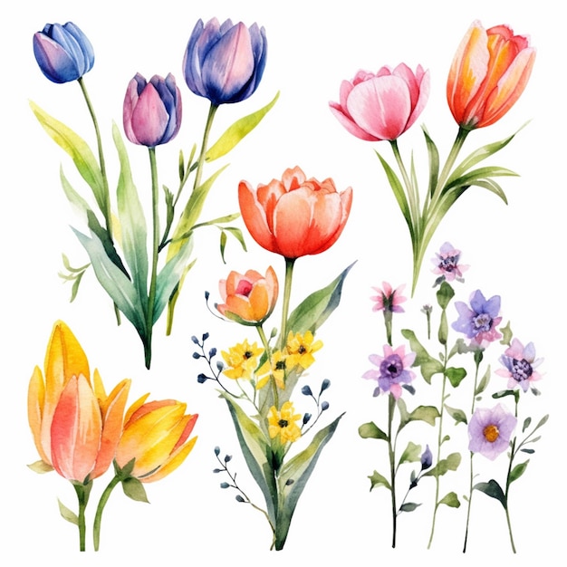 Watercolor flowers on a white background