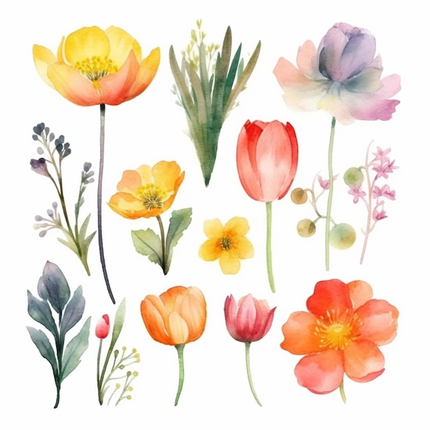 Watercolor flowers on a white background.