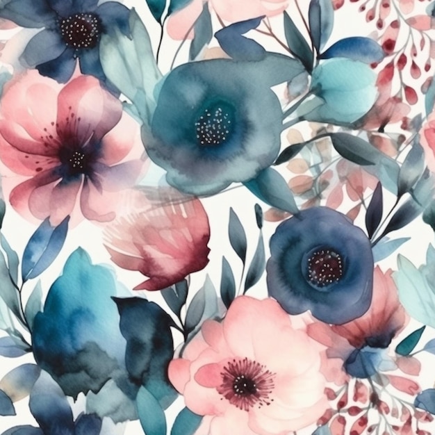 Watercolor flowers on a white background.