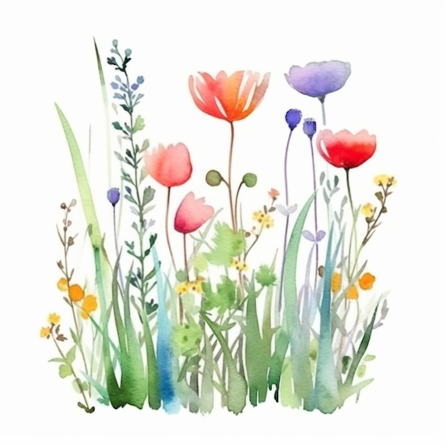 Watercolor flowers on a white background.