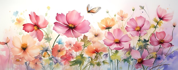 watercolor flowers with watercolor background