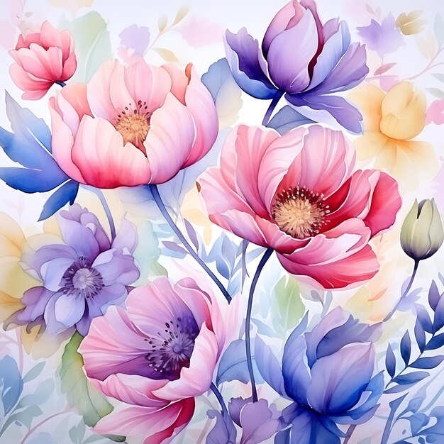 watercolor flowers with watercolor background