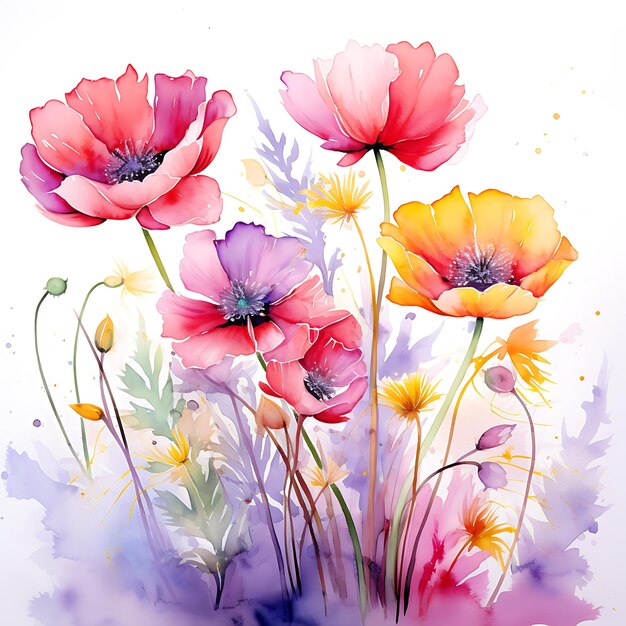 watercolor flowers with watercolor background