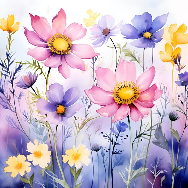 watercolor flowers with watercolor background