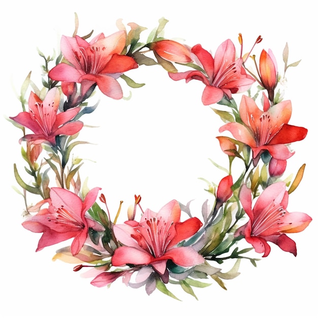 Watercolor flowers in a wreath.