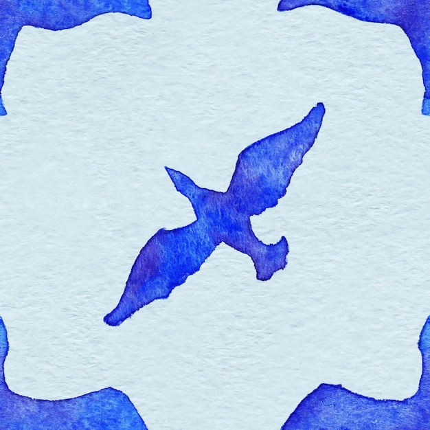 Watercolor flying bird animal blue seamless pattern