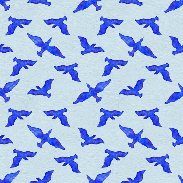 watercolor flying bird animal blue seamless pattern