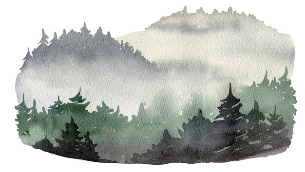 Watercolor foggy landscape