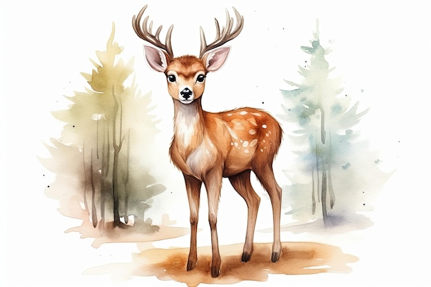 Watercolor forest deers illustration clipart