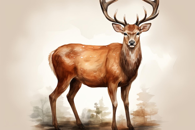 Watercolor forest deers illustration clipart