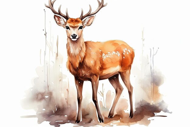 Watercolor forest deers illustration clipart