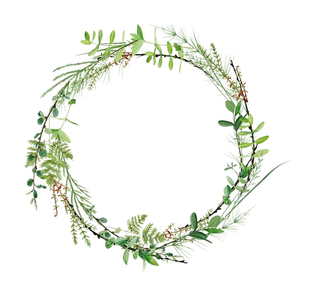 Photo watercolor forest greenery wreath frame