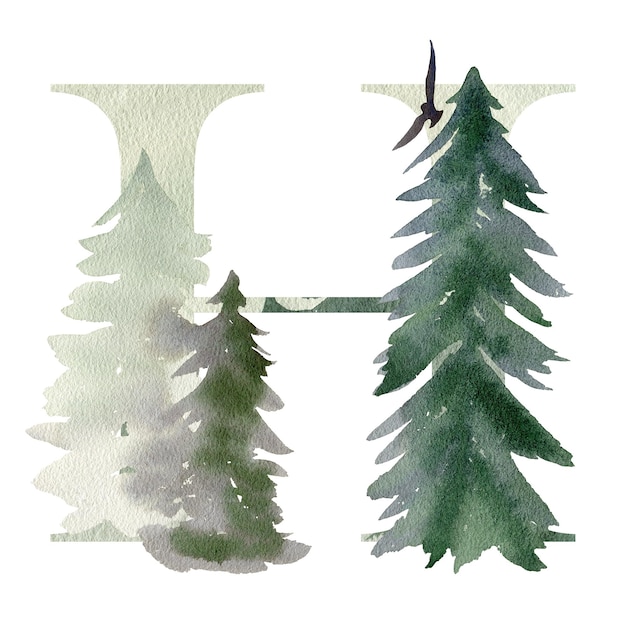 Watercolor forest letter H