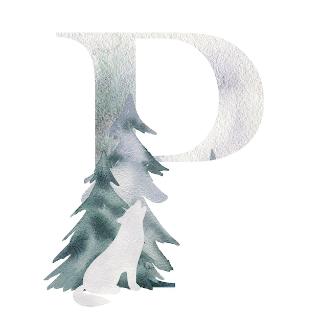 Watercolor forest letter p