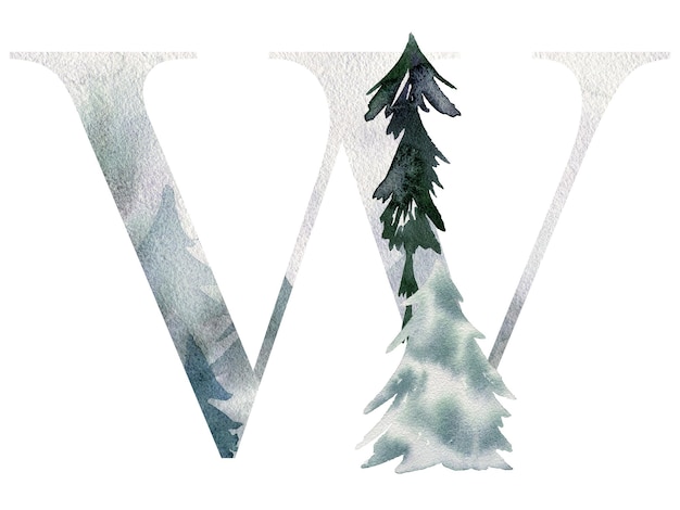 Watercolor forest letter w.