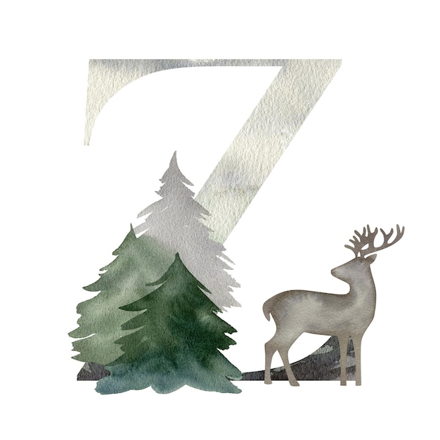 Watercolor forest letter Z