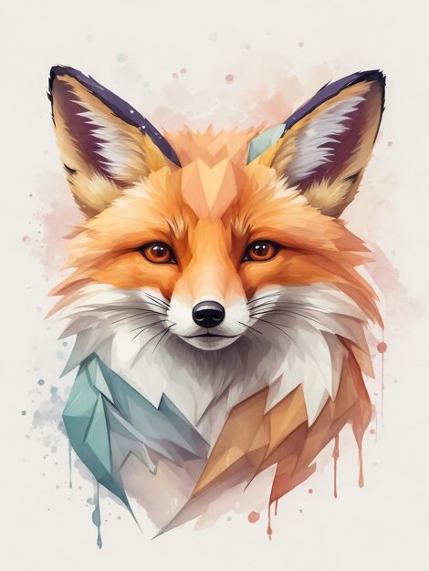 Watercolor fox with double exposure effect flat vector illustration isolated on white background