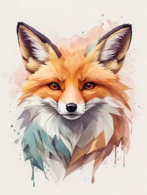 Watercolor fox with double exposure effect Flat vector illustration isolated on white background