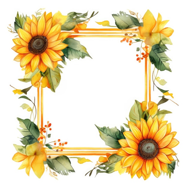 Watercolor frame decorated with sunflowers