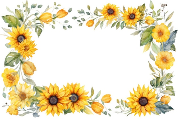 Watercolor frame decorated with sunflowers