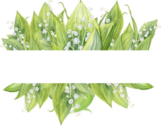 사진 계곡의 릴리 (lily of the valley) 의 수채화 프레임