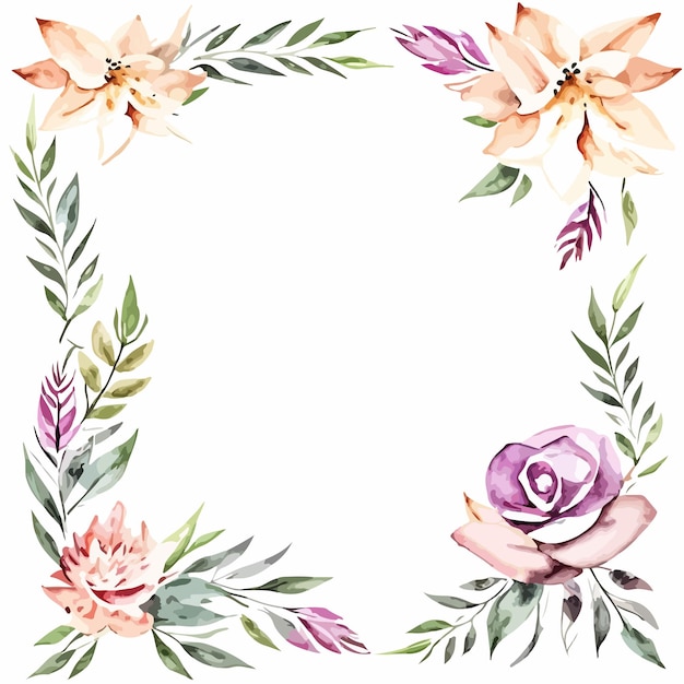 Watercolor frame with a flower and leaves