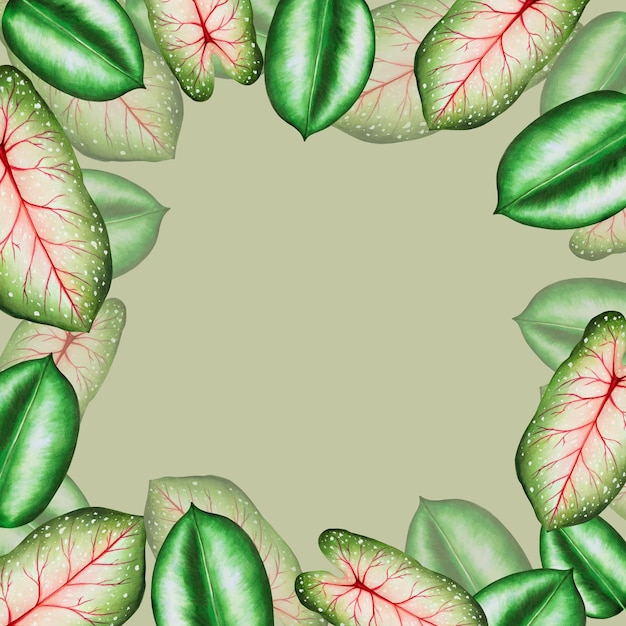 Акварельная рамка с реалистичными тропическими листьями