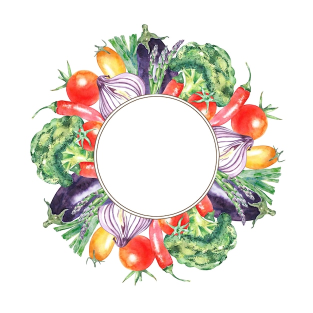 Watercolor frame with vegetables