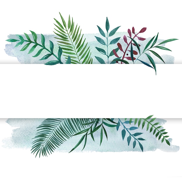 Watercolor framed banner with botanical leaves